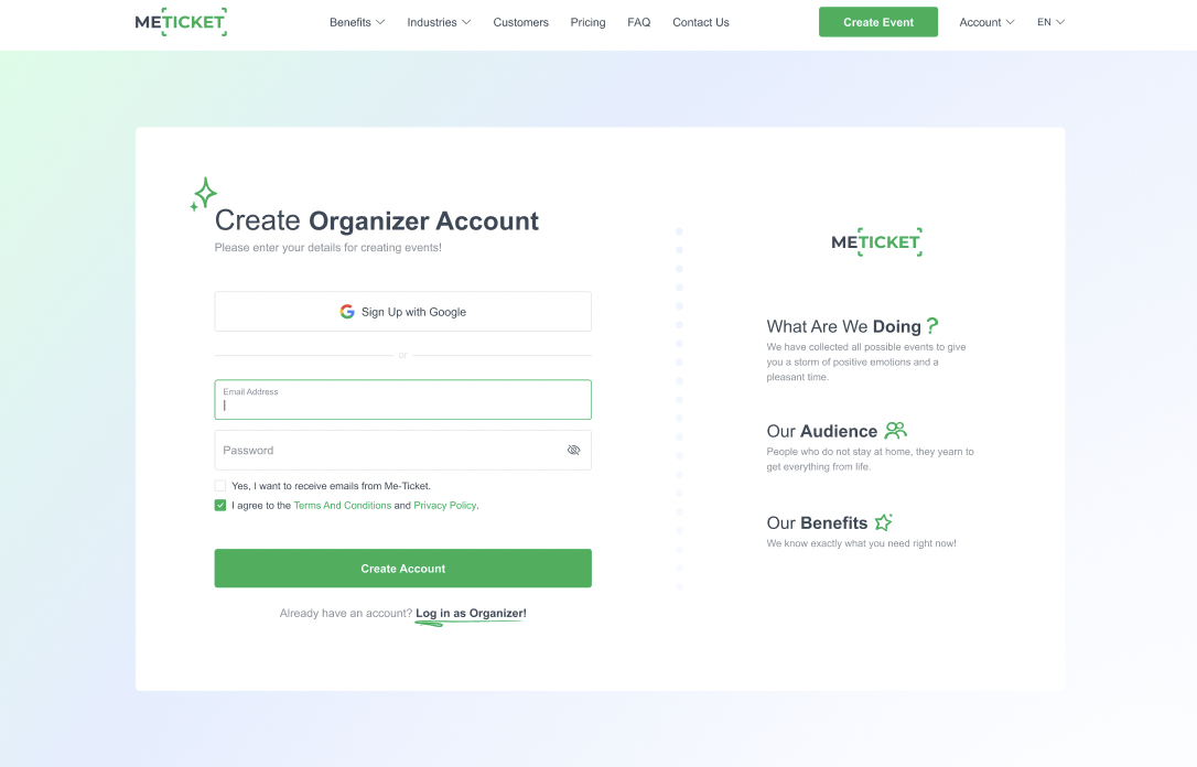 วิธีการสร้างบัญชีผู้จัดงานบน ME-Ticket
