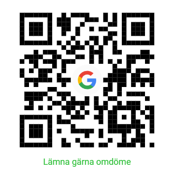 QR-kod med Google-logotyp i mitten och texten Lämna gärna omdöme under